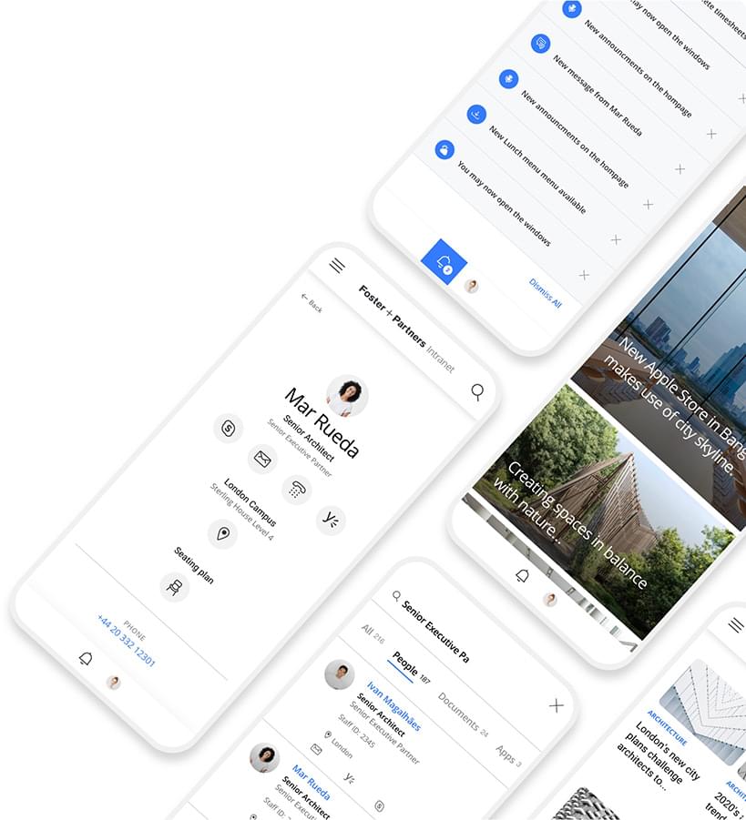 A web design mockup of the Foster and partners intranet built on Umbraco by Cogworks Umbraco Gold Partner Agency London