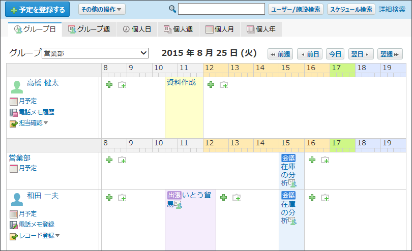 グループ日表示画面のイメージ