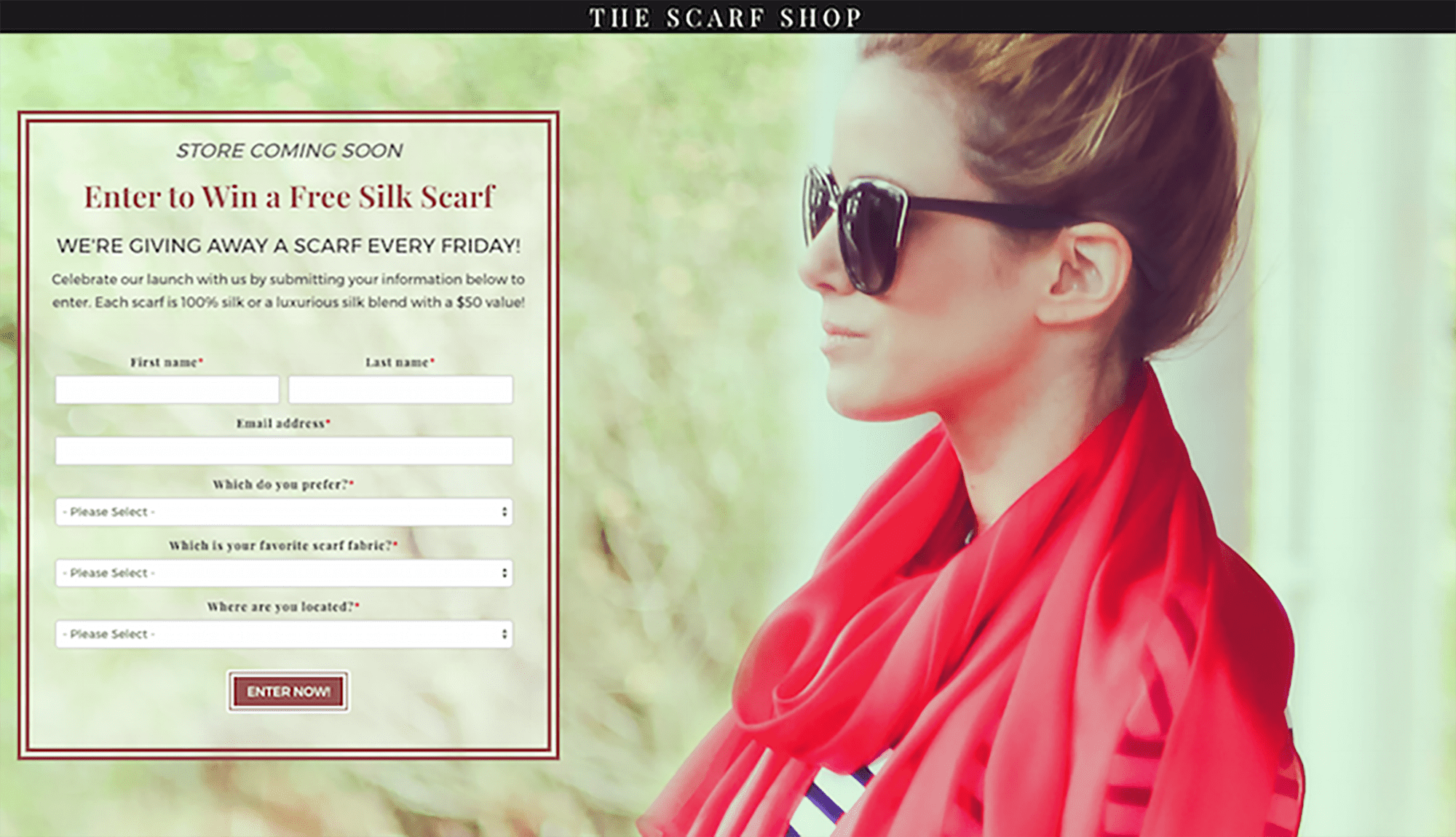 The Scarf Shop landing page
