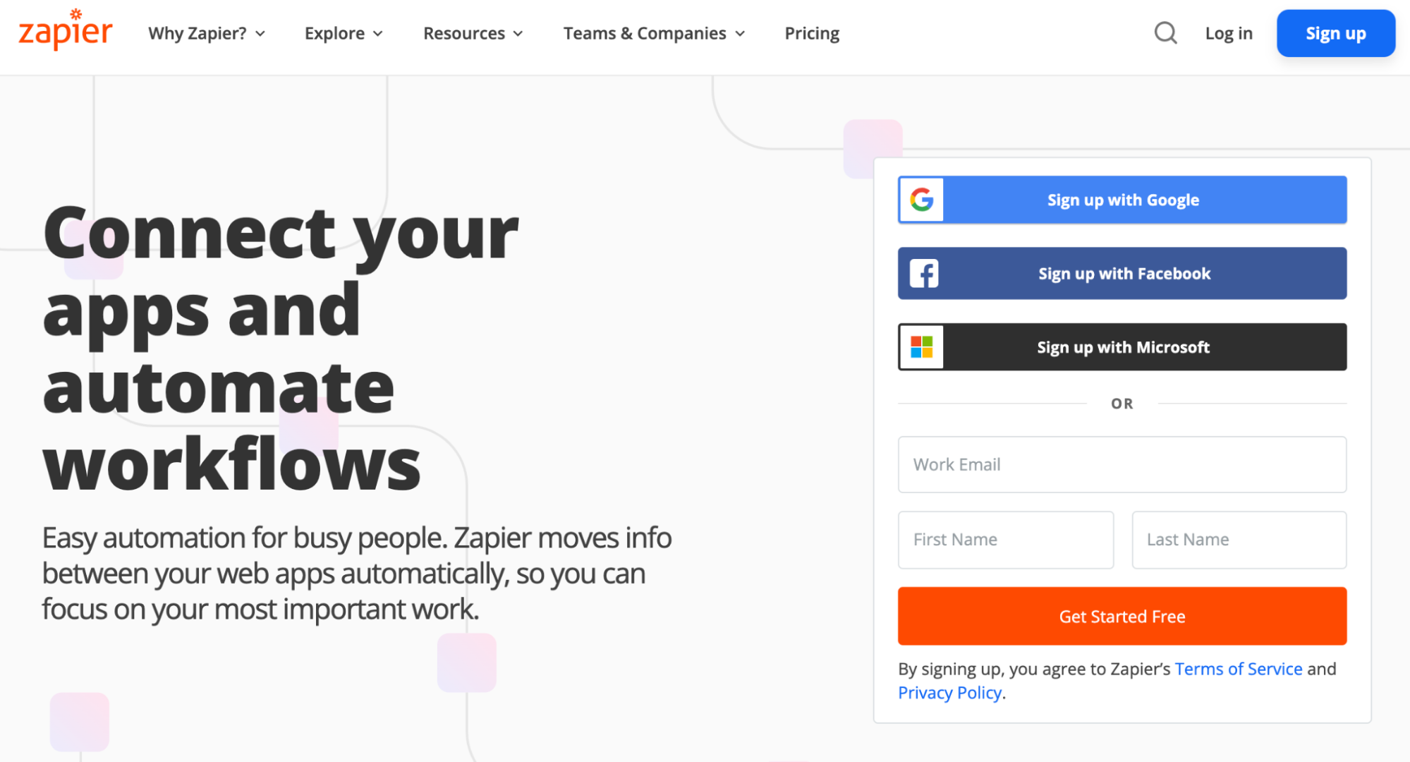 Zapier makes signing up very easy, maybe too easy.