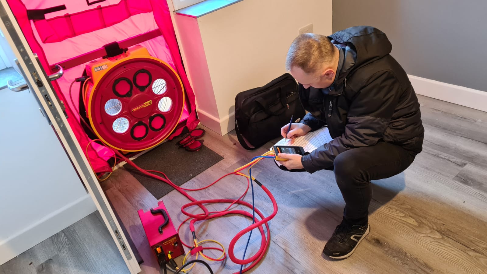 Air tightness midlands completing a test