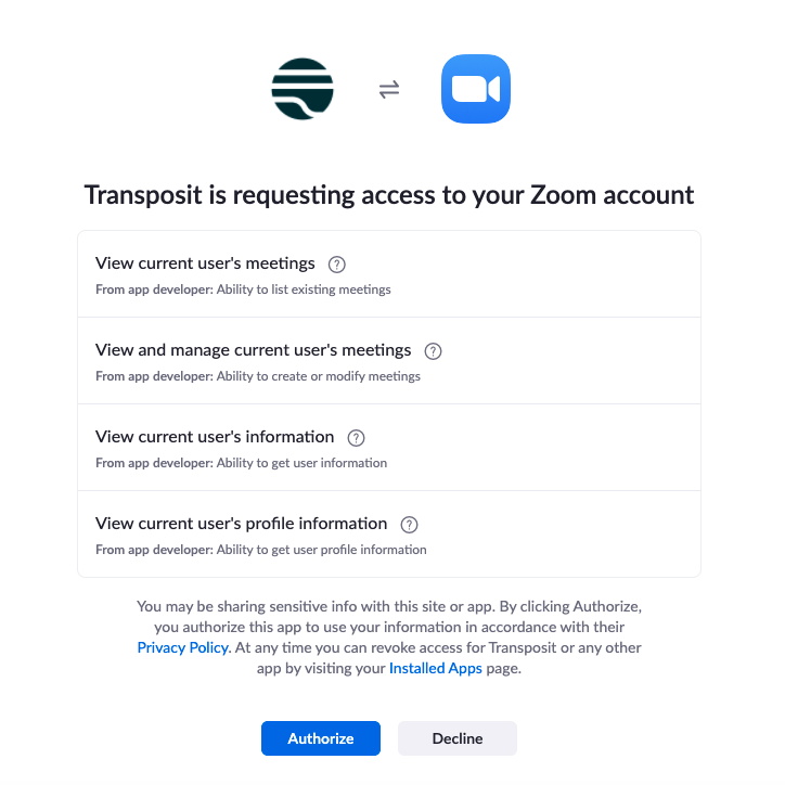 Connect a Transposit application to Zoom | Transposit