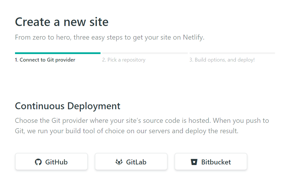 Select the Git Provider as First Step of Creating a Site on Netlify