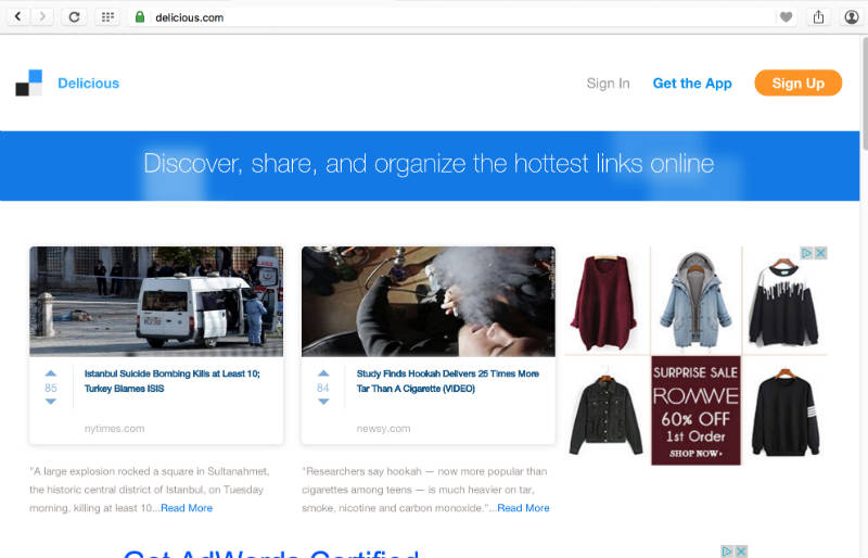 The Delicious home page
