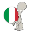 Alien with Italian flag behind him. If you click it you can switch the site to Italian.