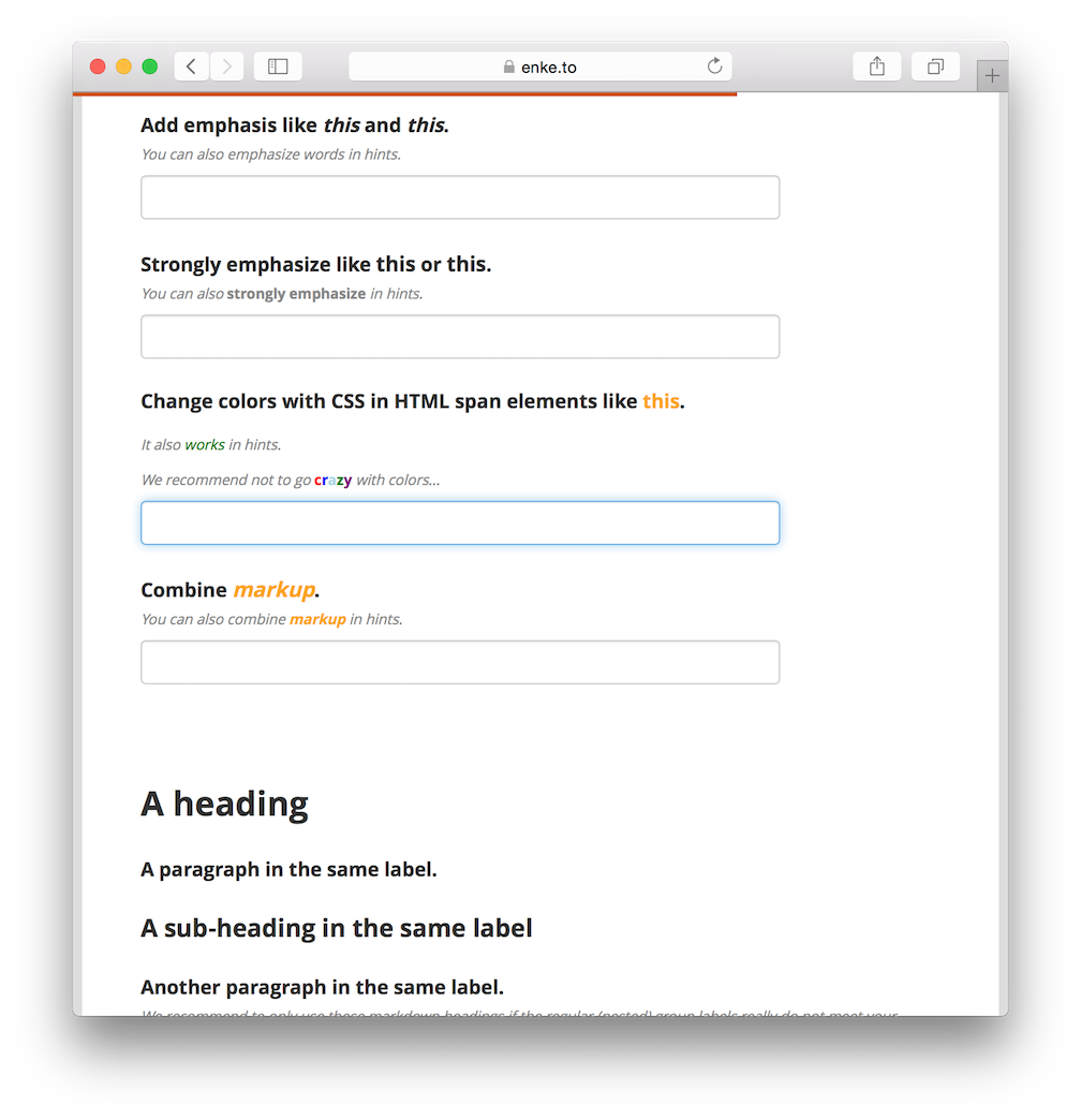 Screenshot of markdown demo form