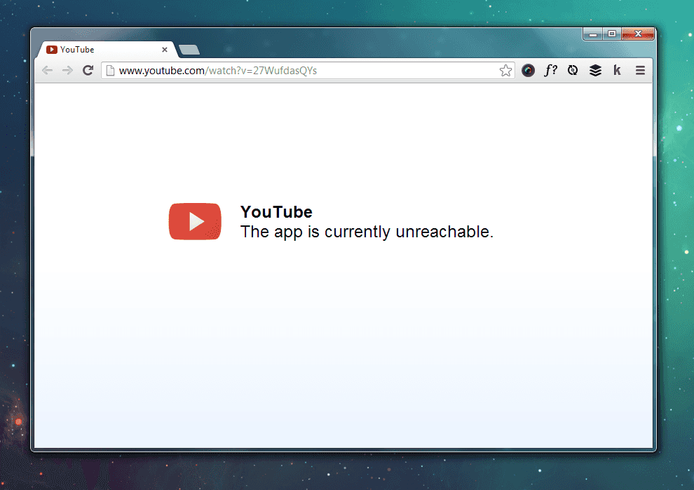Screenshot of Unable to connect to YouTube website