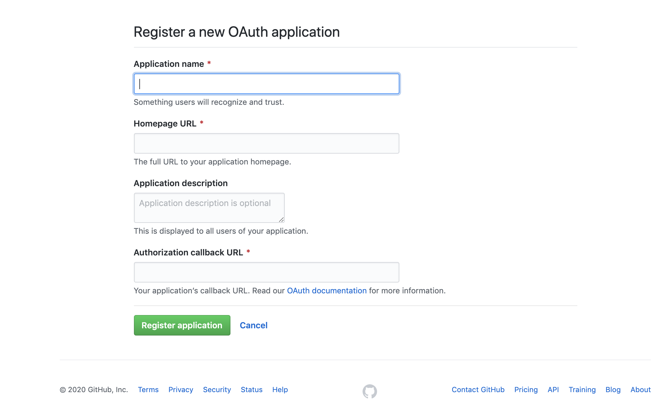 GitHub OAuth2 Application creation