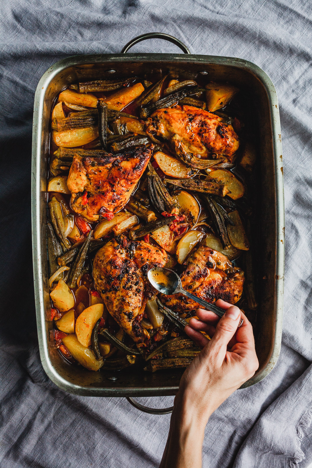 Roasted Balsamic Chicken And Potatoes With Okra