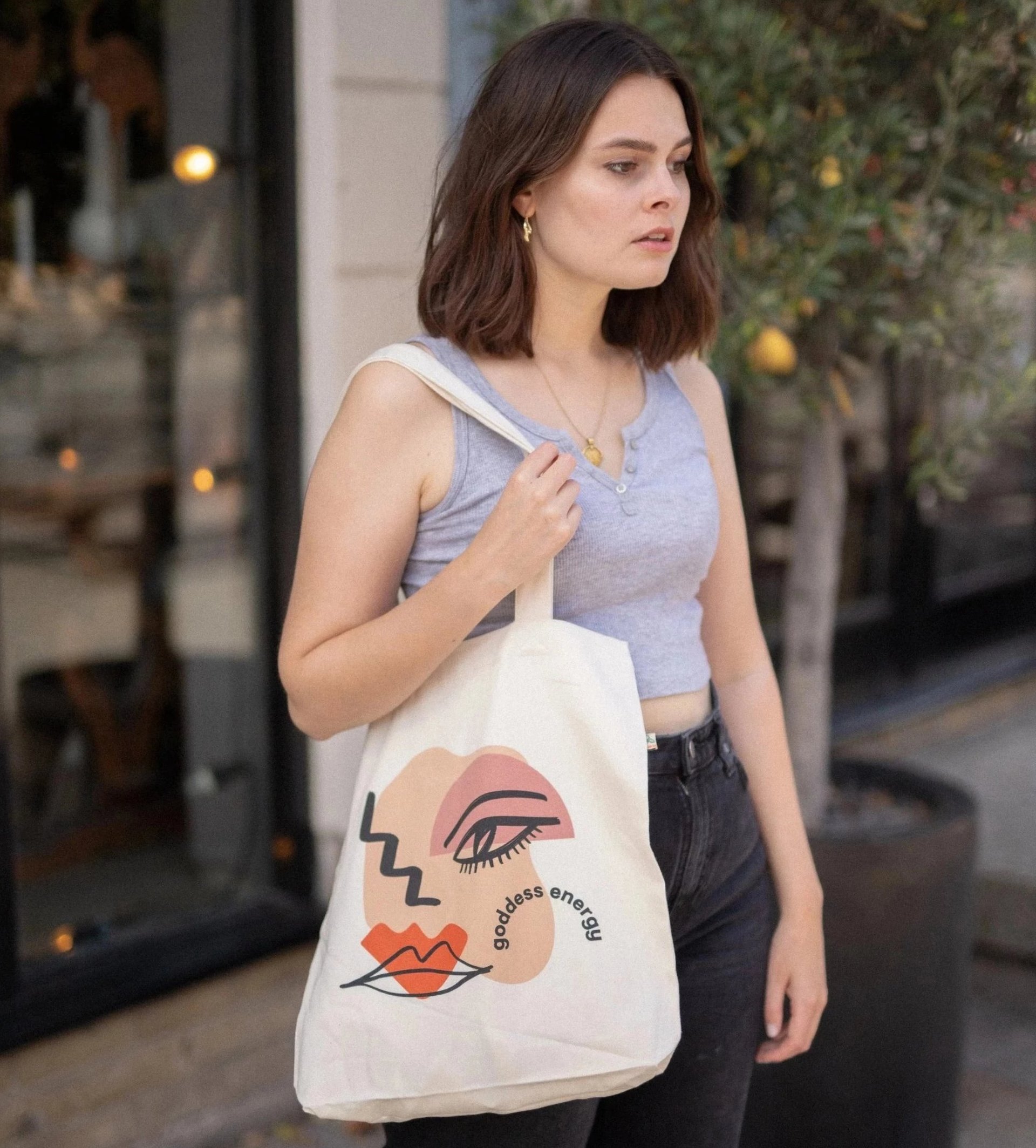 Lucy Moon with her Goddess Energy Tote