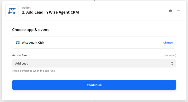 Choose action event in wise agent as add lead