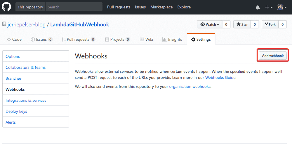 Add a new webhook