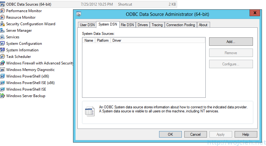 Windows Server 2012 ODBC Data Source (64-bit)