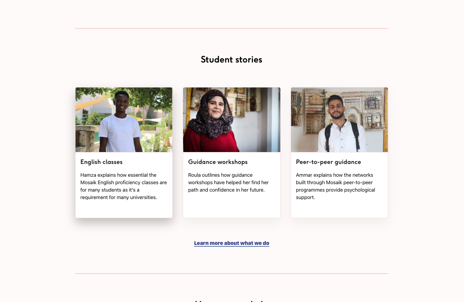 A page showing student stories