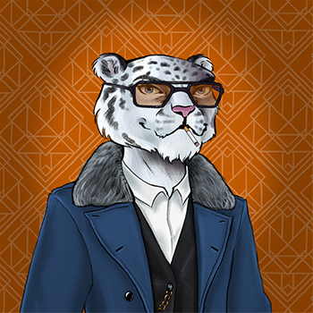 A sample of the limited line of 1687 Club NFTs, a leopard wearing a button-up and suspenders. 