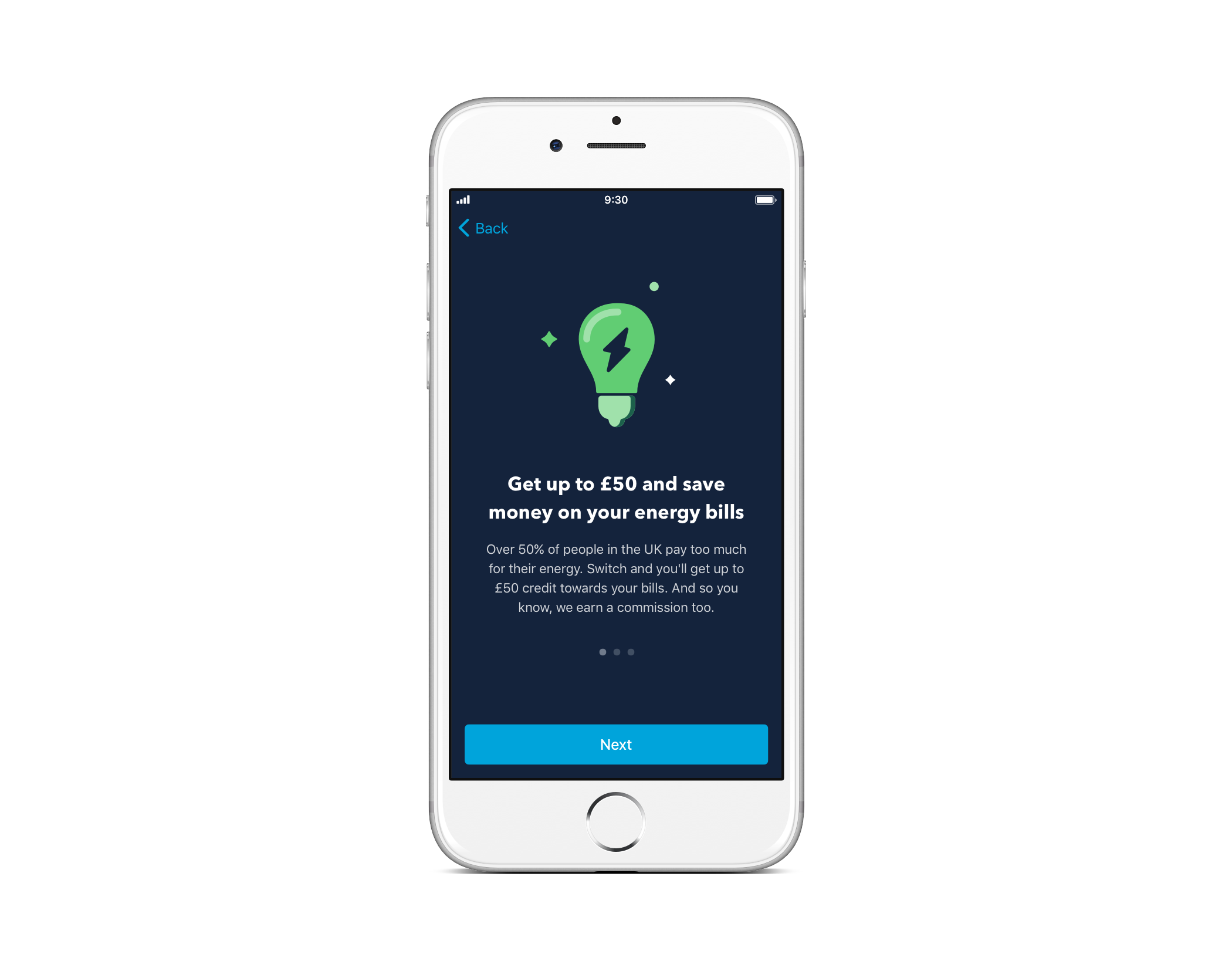 Screen showing the option to switch energy provider through the Monzo app