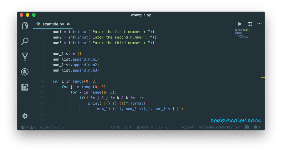 Python program to print all combinations of three numbers CodeVsColor