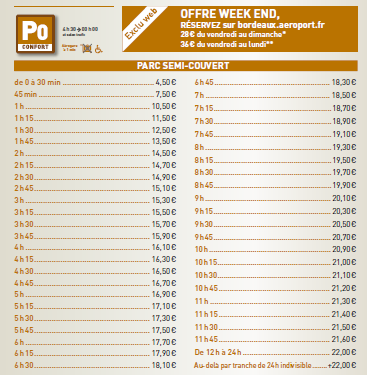 prix parking aeroport Bordeaux P0