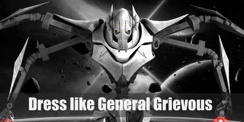 General Grievous red skin isn’t usually visible through his beige-colored armor and his legs are mechanical all the way. He has four arms, all of which can wield a lightsaber.