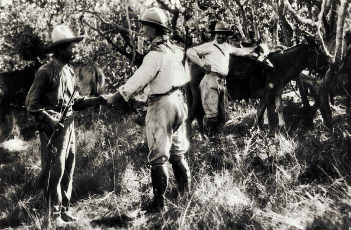 Percy Fawcett with Raleigh Rimell and one of their guides shortly before the expedition vanished.