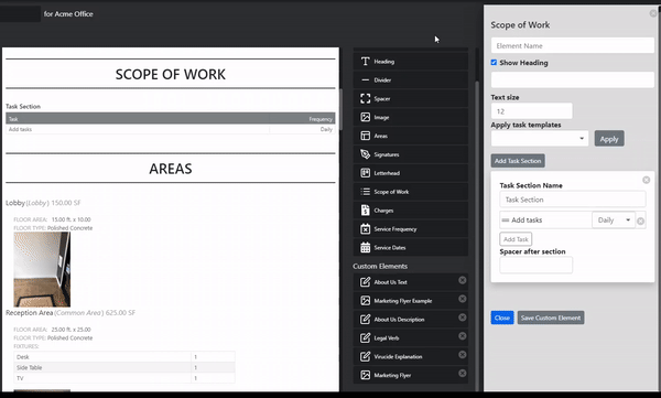 generated scope of work section by proposal generator