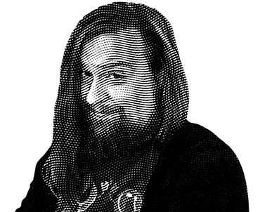 Halftone black and white image of Aaron Aldrich