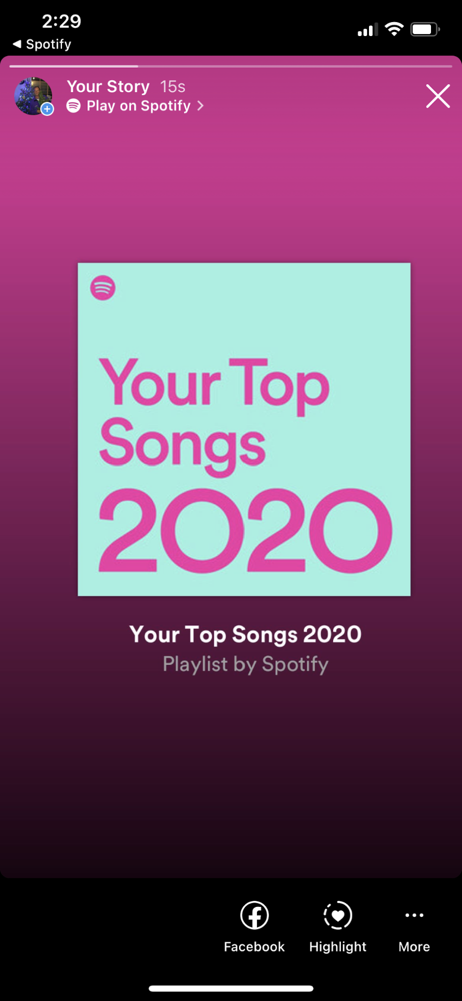 Sharing a Spotify Wrapped 2020 playlist to Instagram.