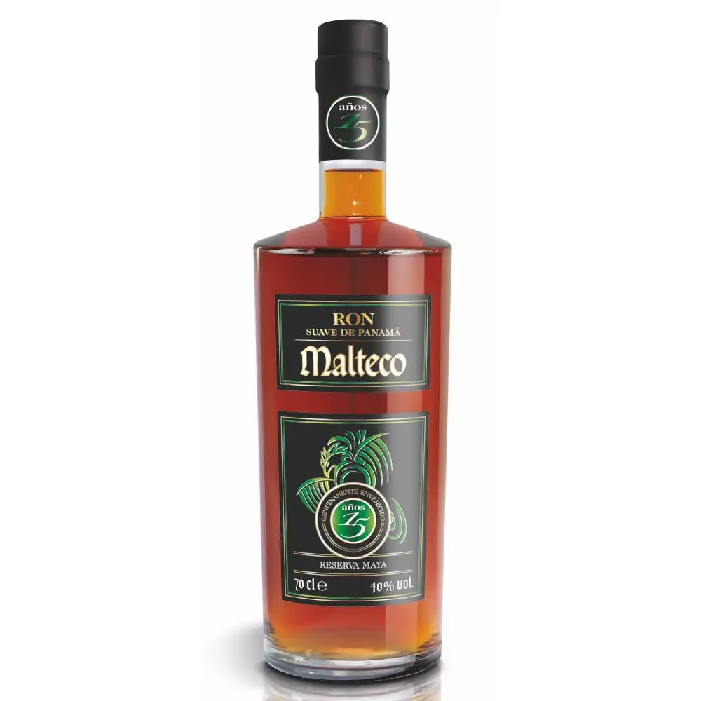 Image of the front of the bottle of the rum Malteco 15 Years - Reserva Maya