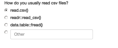 An example using `radioExtraUI()` to find out how you usually read CSV files