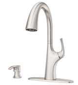 image Pfister Ladera Single-Handle Pull-Down Sprayer Kitchen Faucet with Soap Dispenser in Spot Defense Stainless 