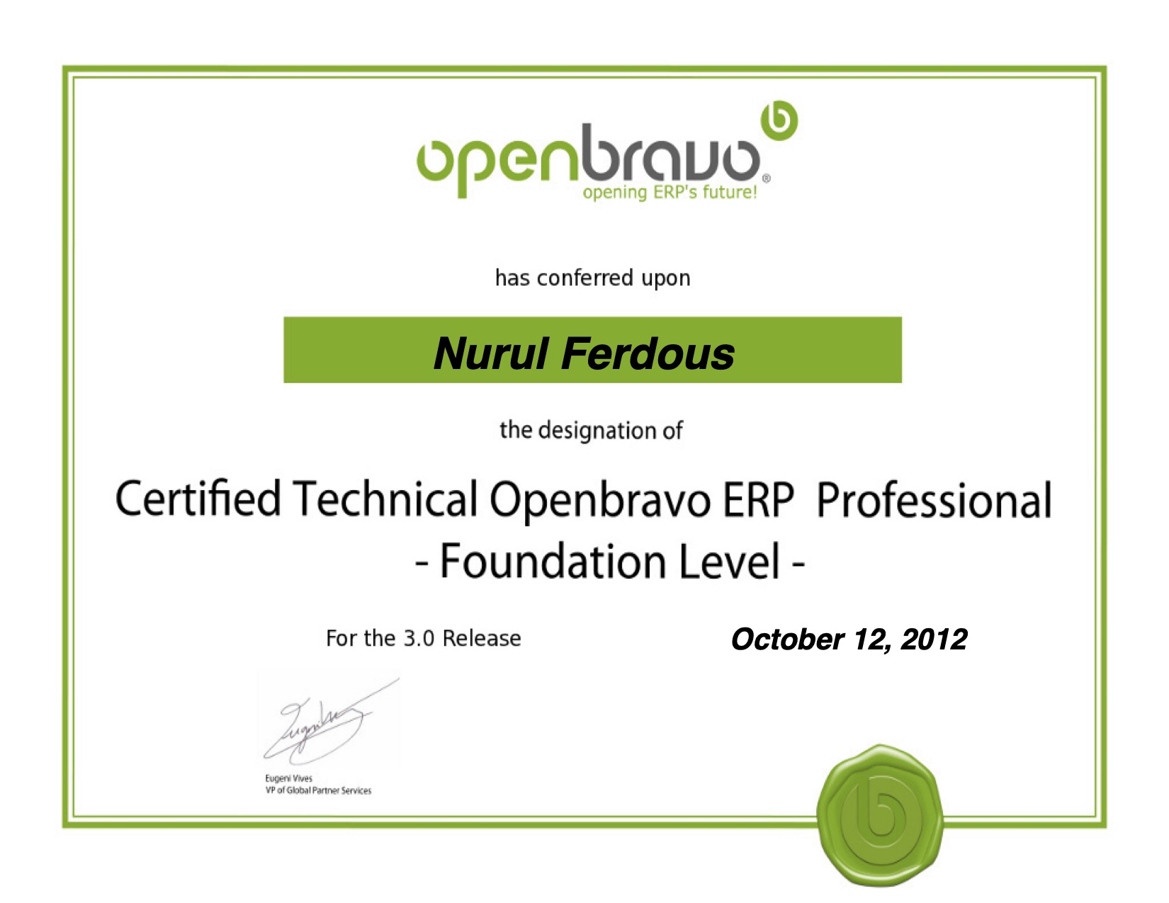 Openbravo Foundation Certificate