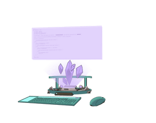 Илюстрация на дож, който използва компютър.