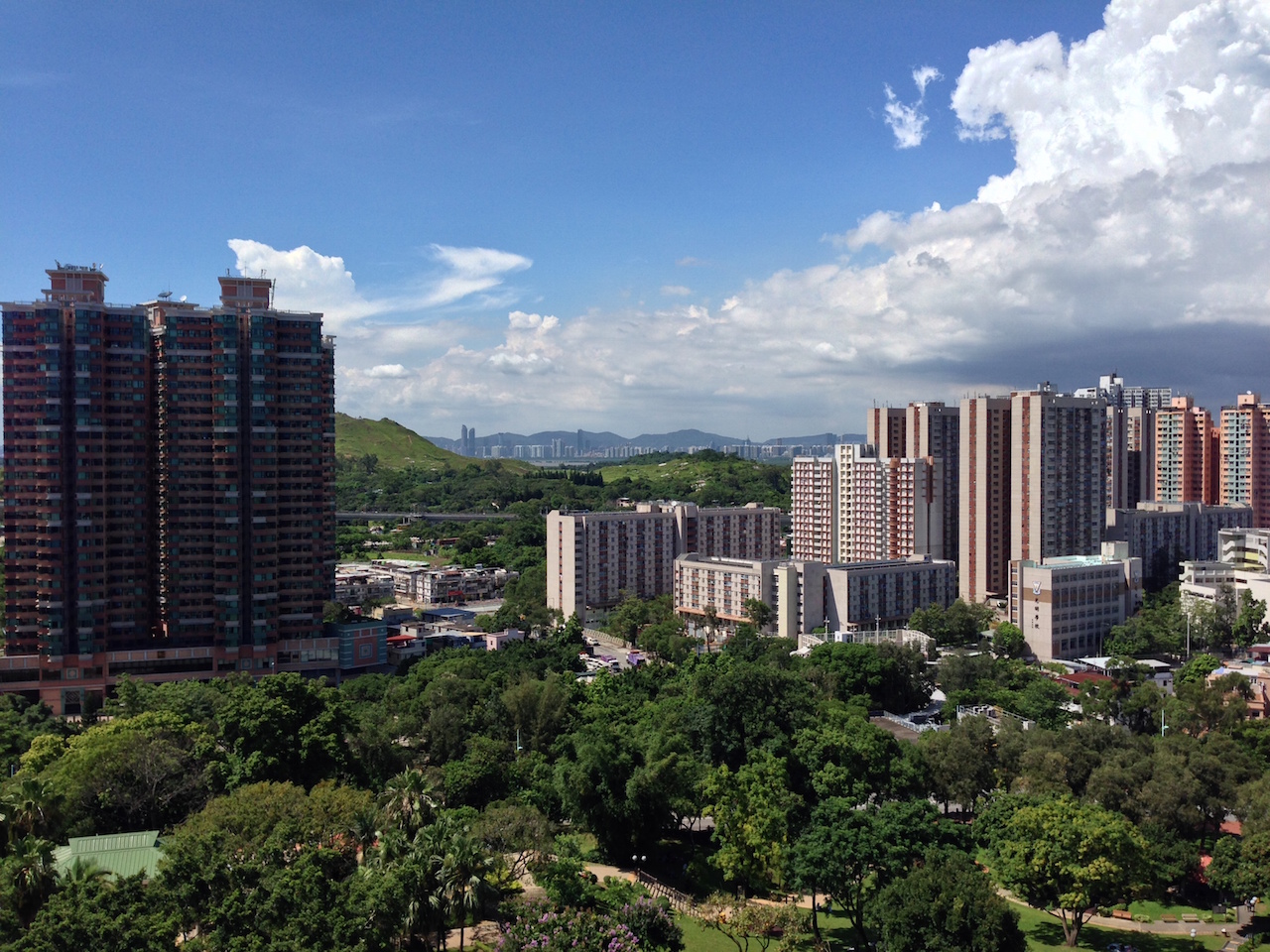 View from Yuen Long Park pagoda - Shenzhen in the distance