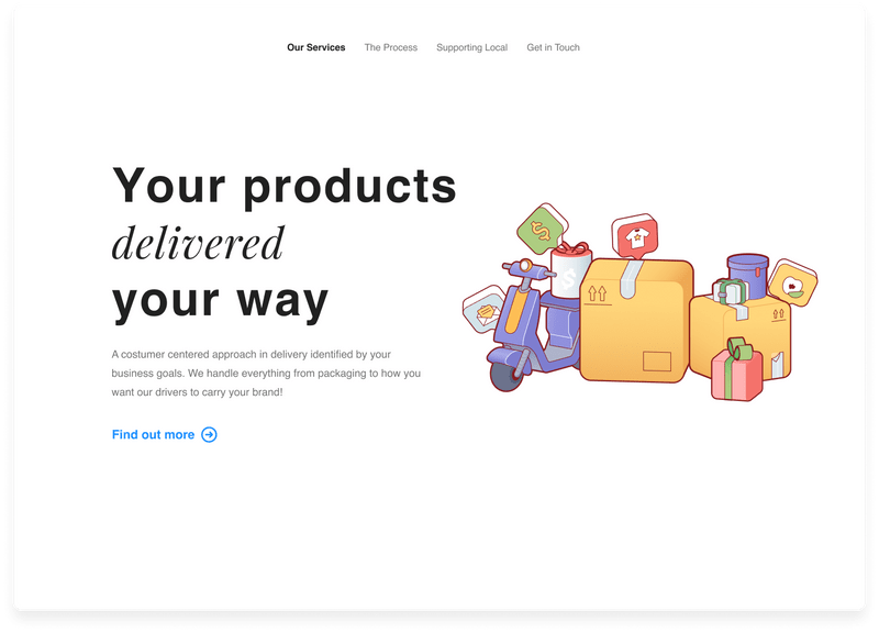 Delivery product page website landing page