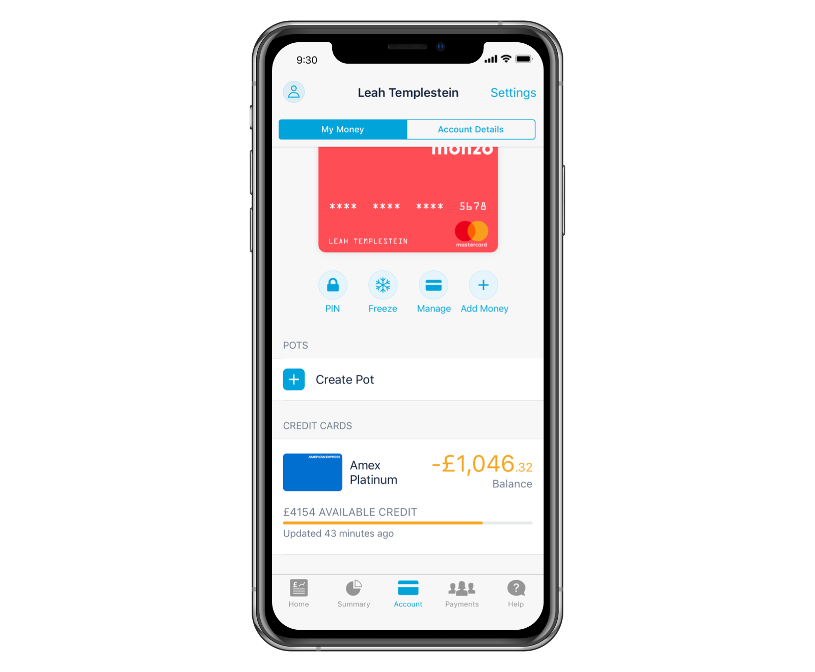 Amex balance in the app.