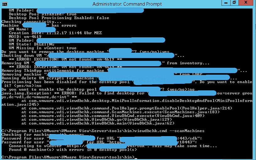 VMware Horizon 7 fix Desktop Pool stuck in delete state