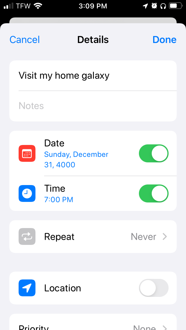Galaxy reminder screenshot