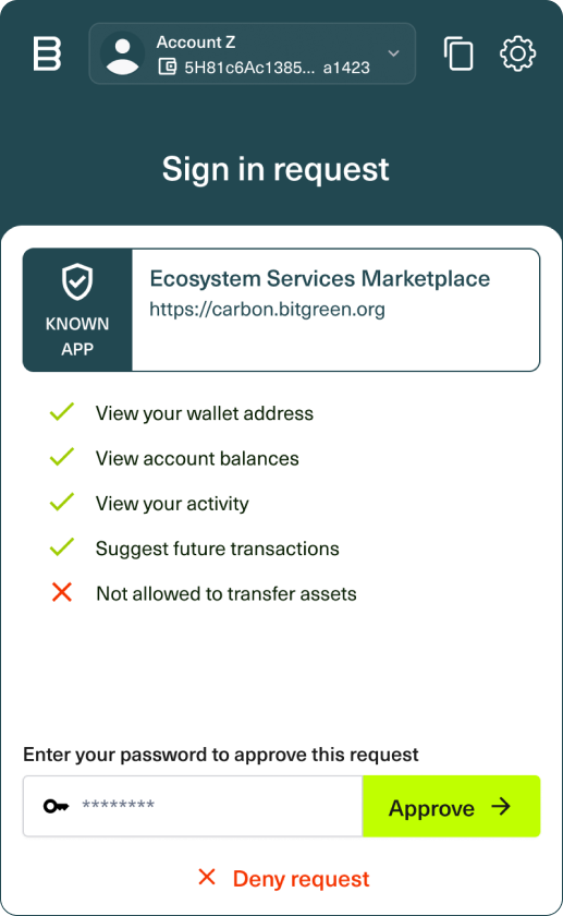 Bitgreen Wallet authentication