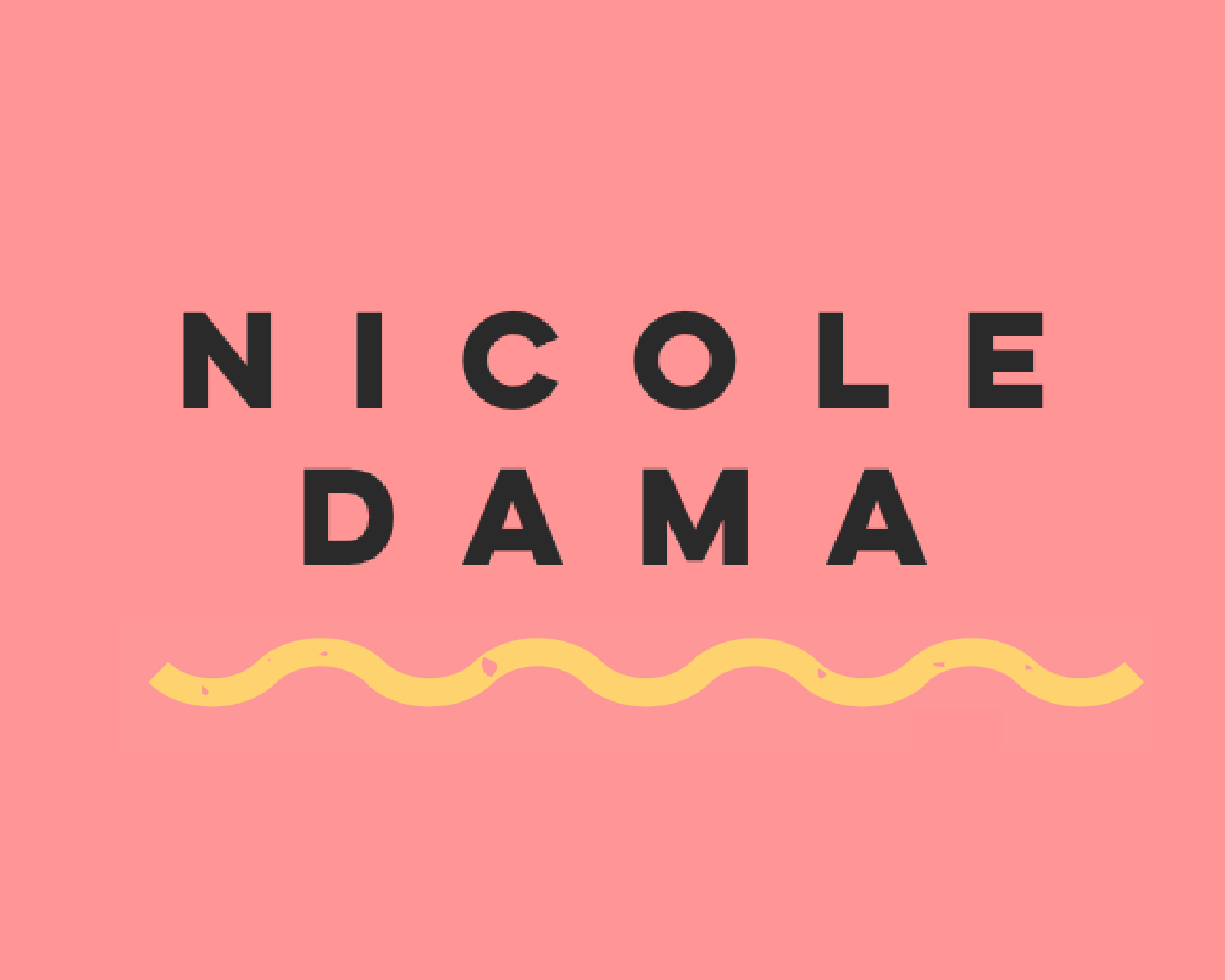Nicole Dama on pink background with a yellow squiggle
