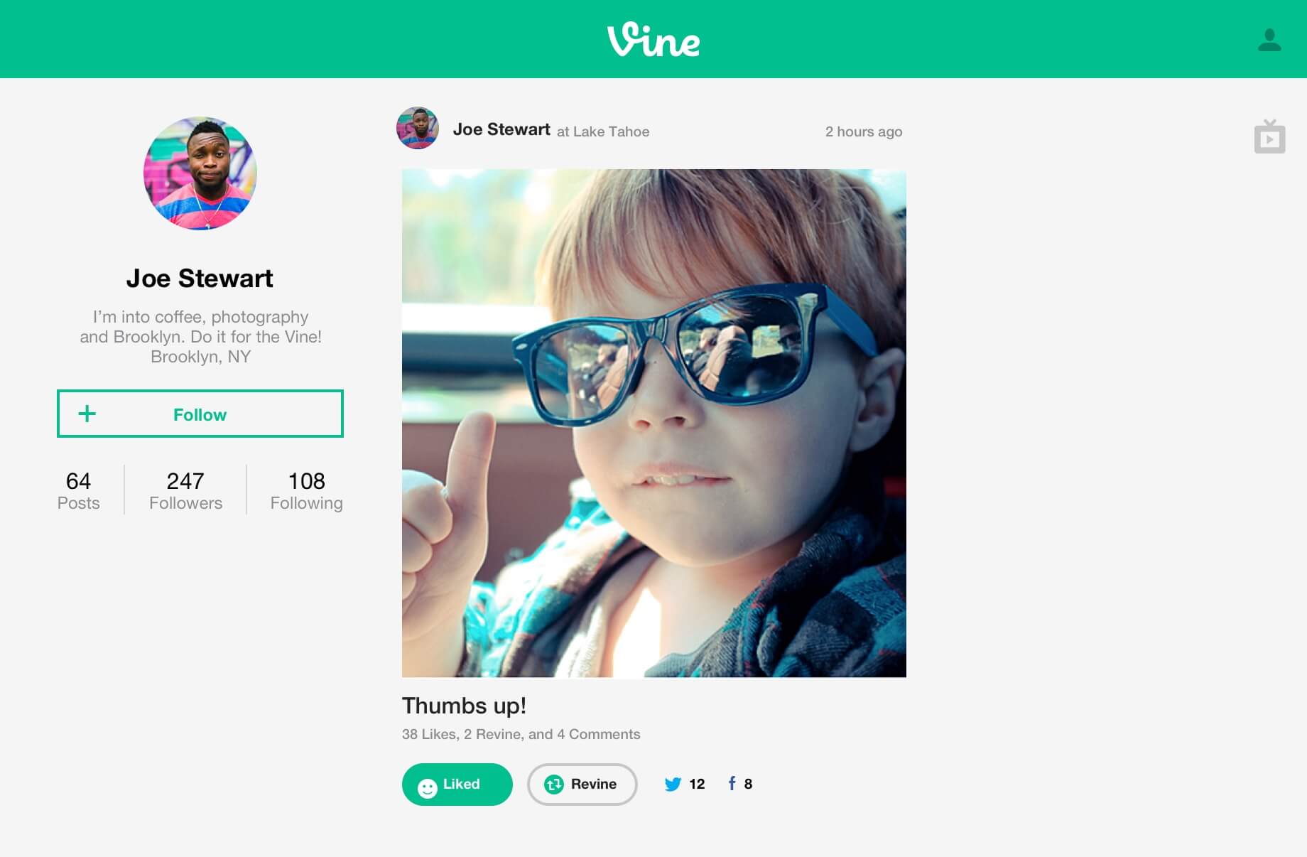 Vine.co profile page