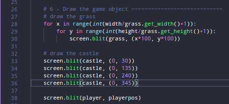 Kode untuk menggambar background dan castle