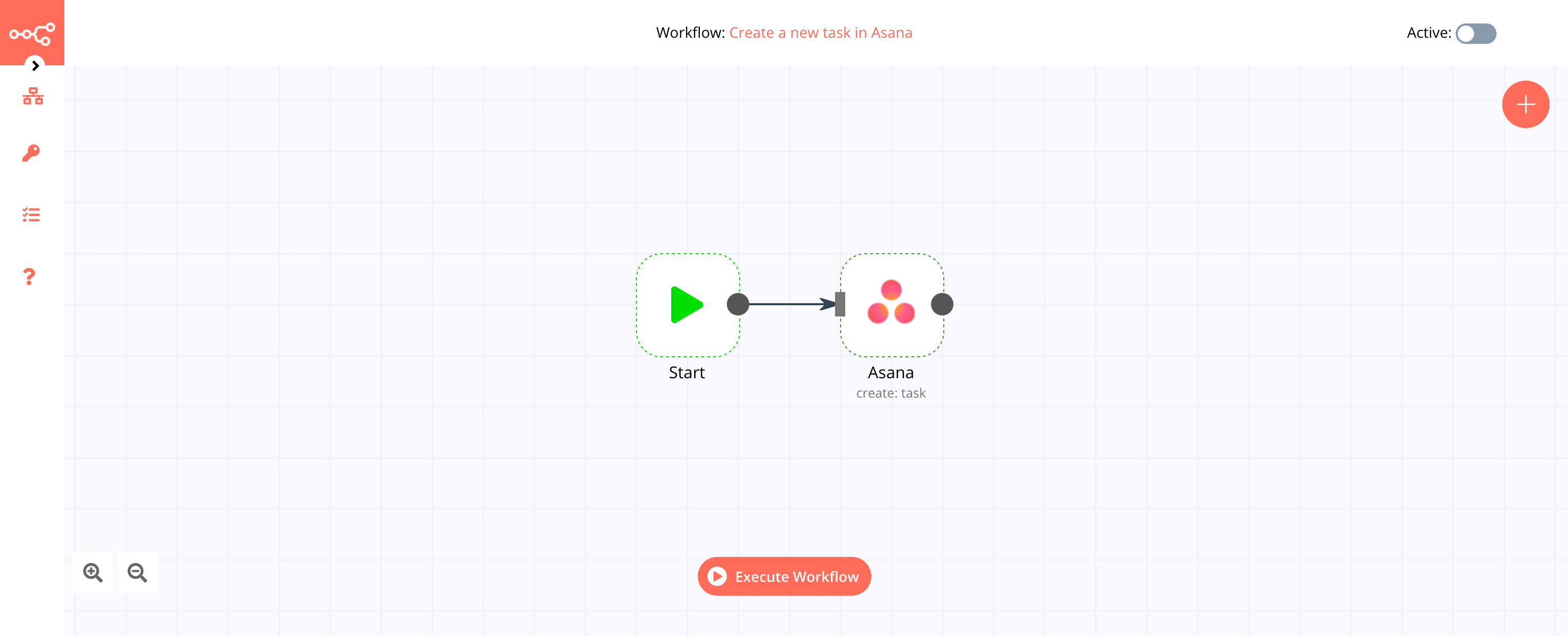 A workflow with the Asana node