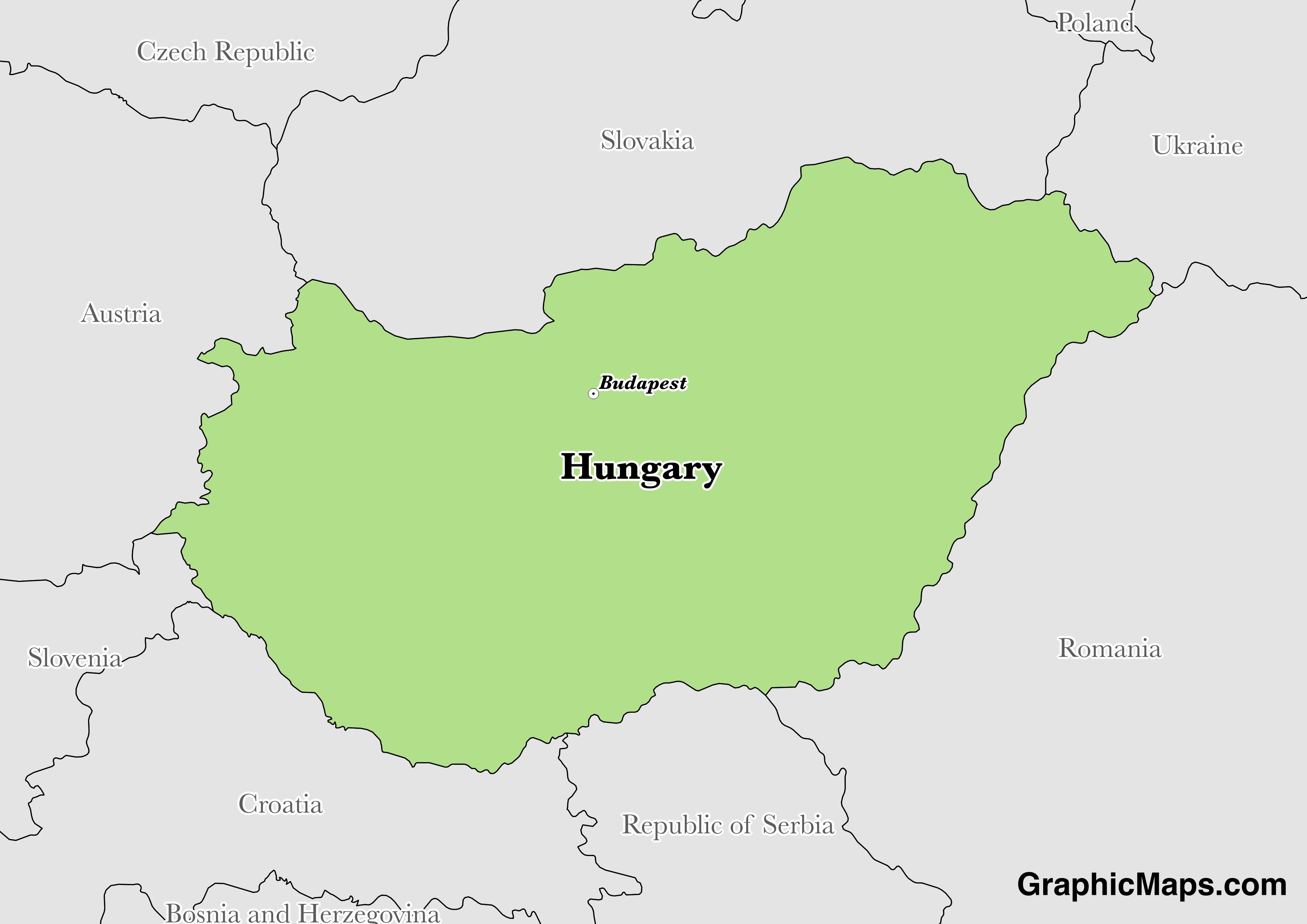 Map showing the location of Hungary