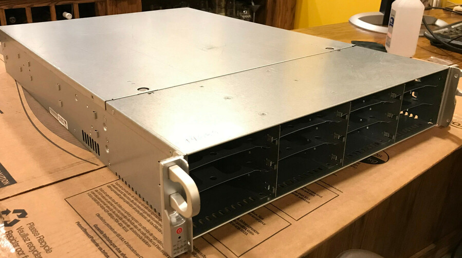 Photograph of the Supermicro SC826 chassis sitting on a table.