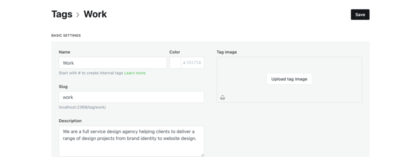 Ghost Theme Tag Setting