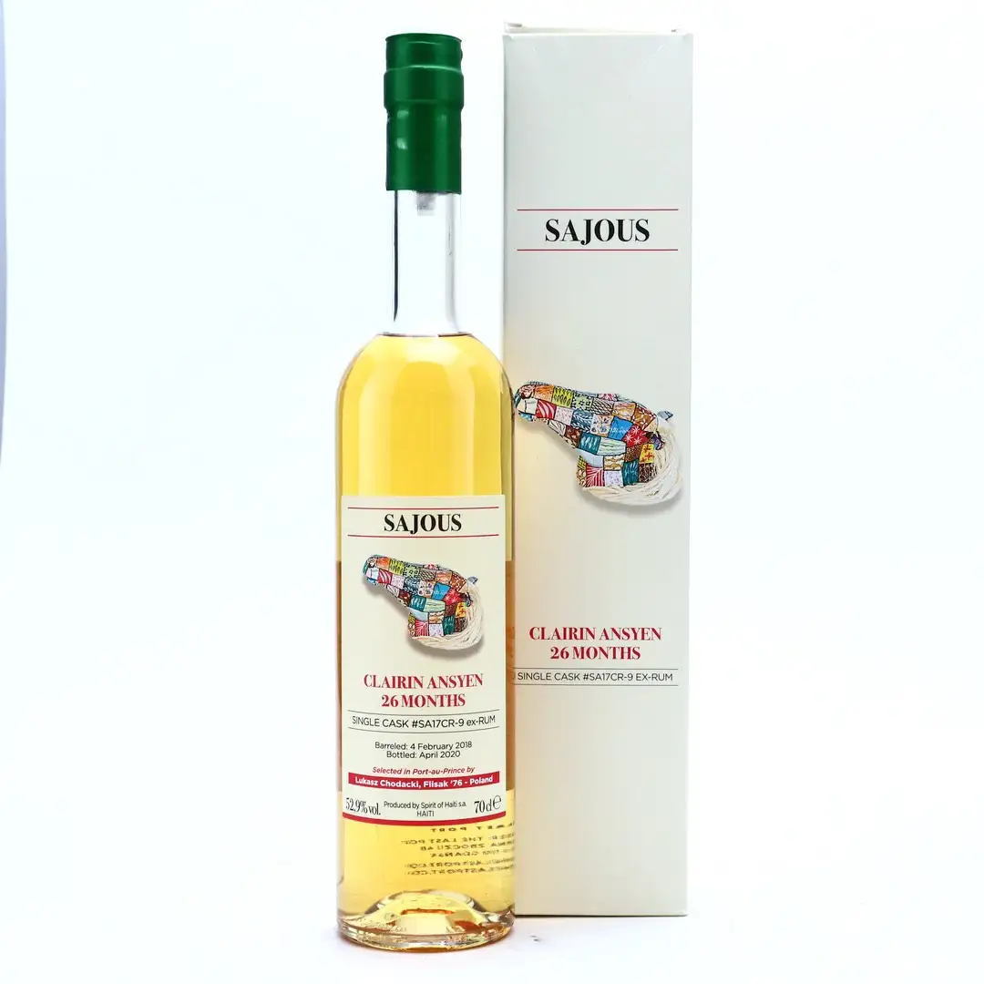 Image of the front of the bottle of the rum Clairin Ansyen Sajous 26 mois
