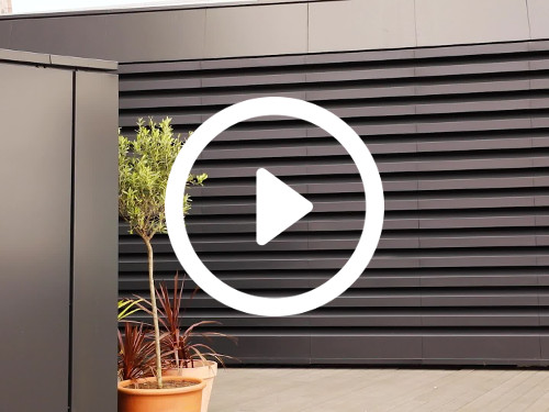 Outdoor roof terrace featuring black colour design theme with potted plants Zoom background