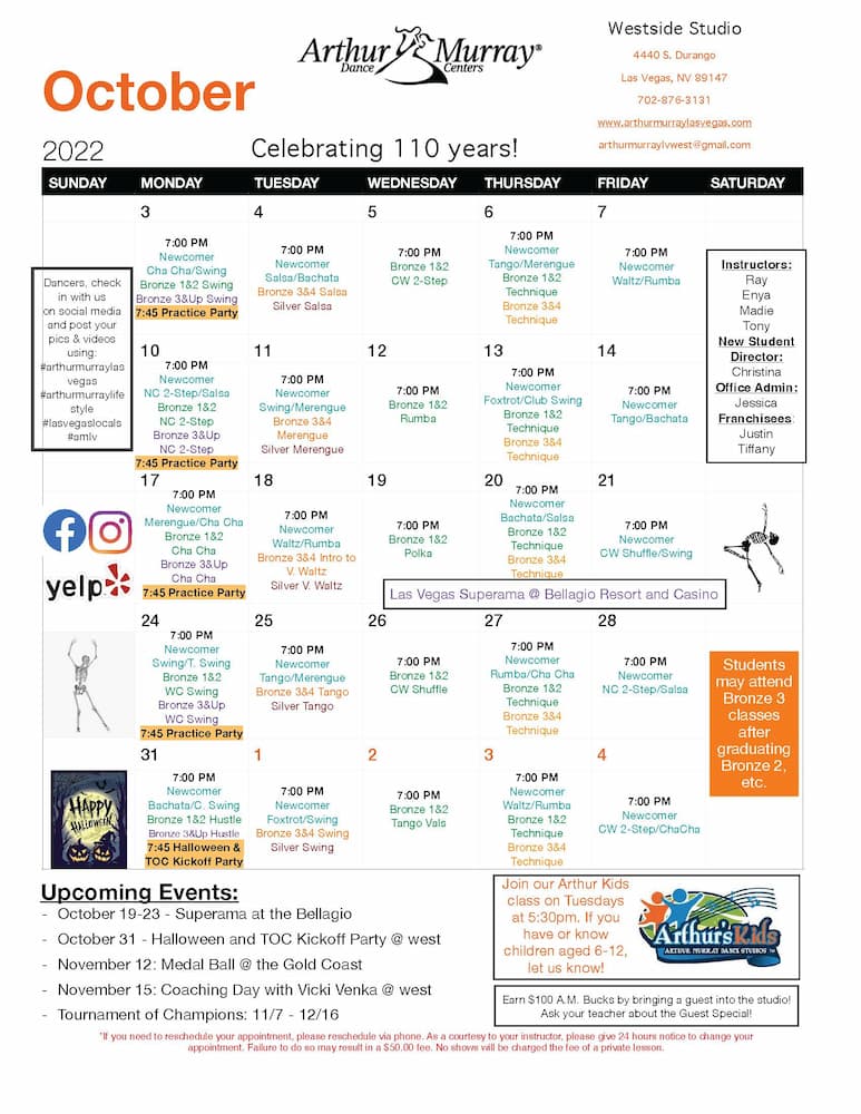 Arthur Murray Las Vegas West Group Class Calendar
