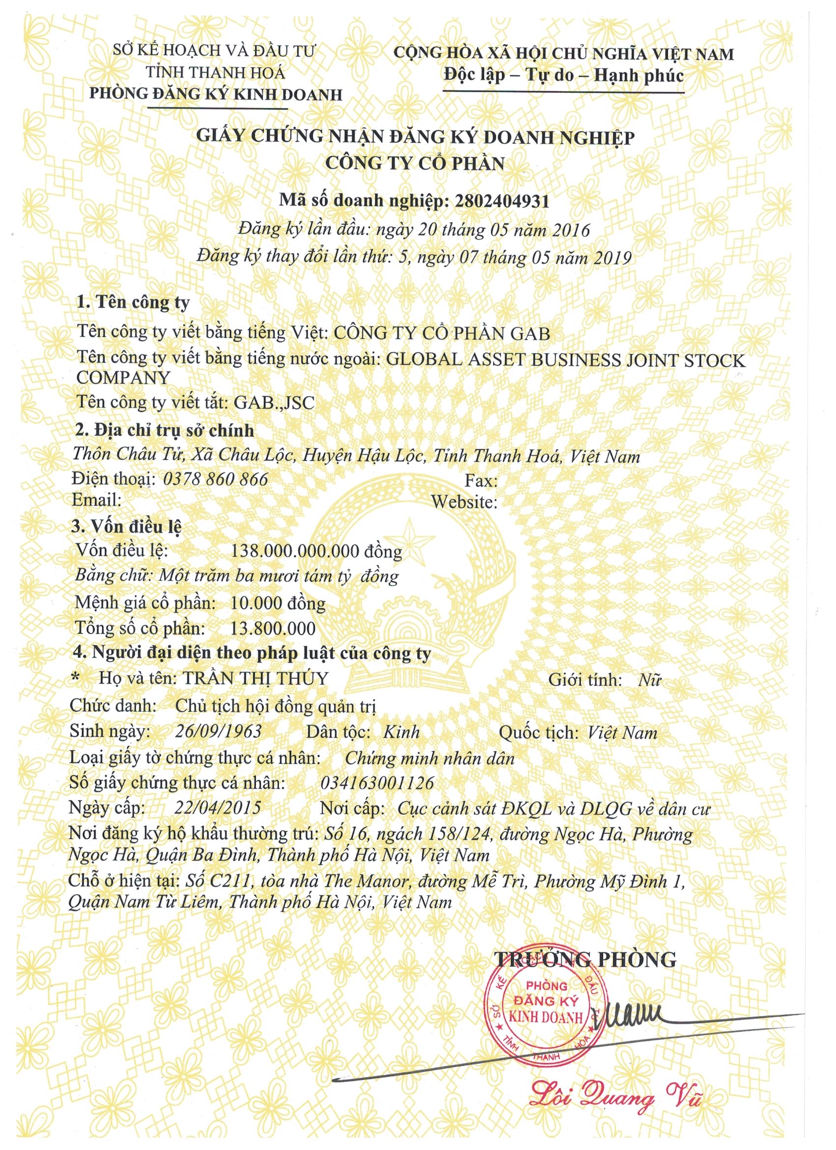 Thông báo thay đổi đăng ký kinh doanh 